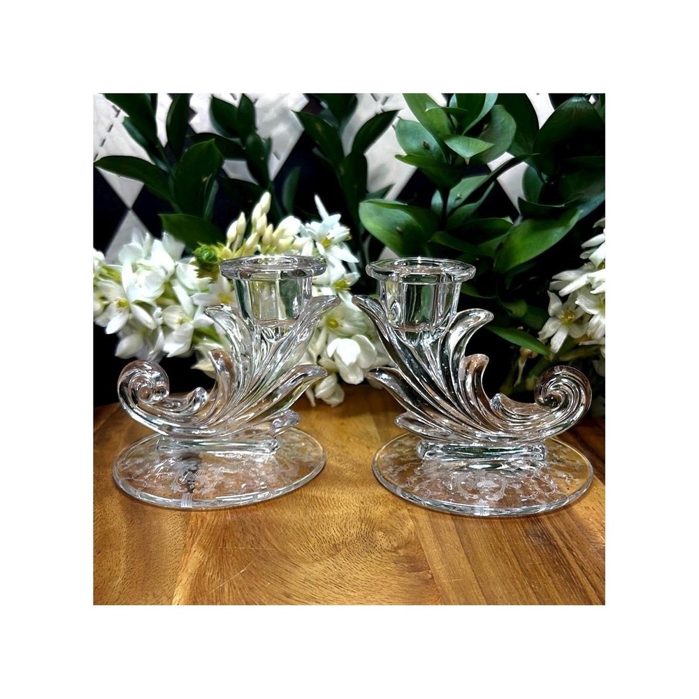 Vintage Fostoria Baroque Etched Candle Holders| Depressionβ Glass| Midcentury